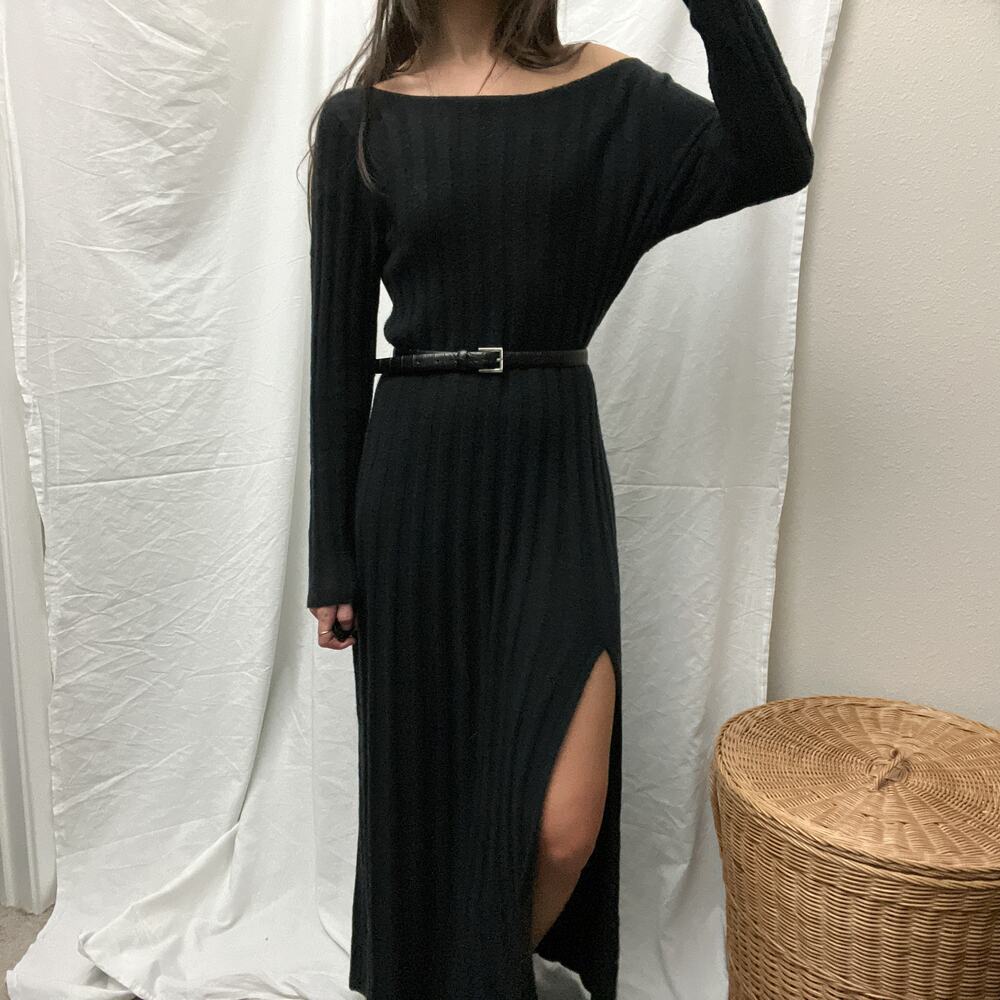 abercrombie & fitch black ribbed knit boatneck sweater maxi midi dress - Picture 6 of 7